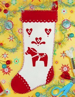 Swedish Dala Horse Applique Stocking Swedish Dala Horse Applique Stocking