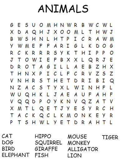 Printable Animals Word Search Printable Animals Word Search