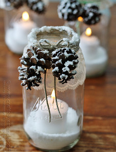 Frosted Pinecone Mason Jar Lights