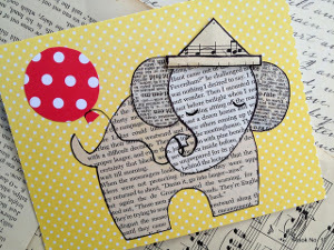 Adorable Ephemera Elephant Card