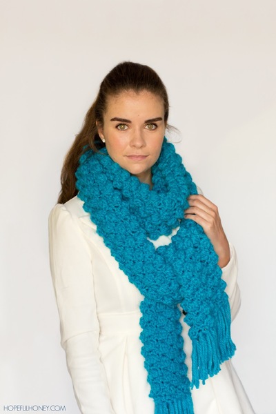 Chunky Popcorn Stitch Crochet Scarf Pattern