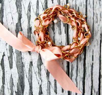 How to Make a Wrap Bracelet with Ribbon and Chain How to Make a Wrap Bracelet with Ribbon and Chain
