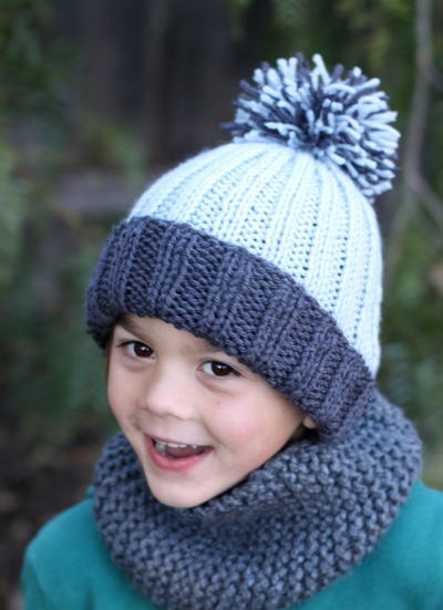 Beginner Easy Ribbed Pom Hat AllFreeKnitting.com