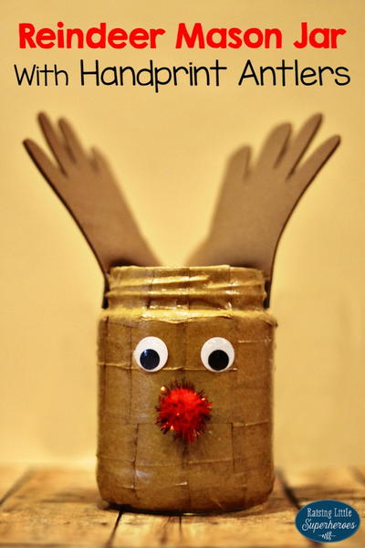 Reindeer Mason Jar With Handprint Antlers AllFreeKidsCrafts
