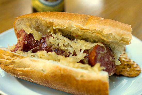 Beer and Brown Sugar Polish Sausage with Sauerkraut