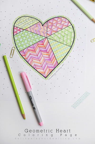 Geometric Heart Coloring Page | AllFreeKidsCrafts.com