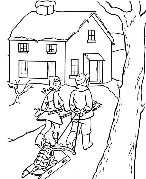 Vintage Christmas Scene Coloring Page Vintage Christmas Scene Coloring Page