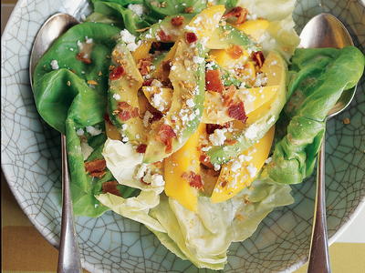 Avocado-Mango Salad with Fresh (or Blue) Cheese, Bacon, and Toasted Pumpkin Seeds Avocado-Mango Salad with Fresh (or Blue) Cheese, Bacon, and Toasted Pumpkin Seeds