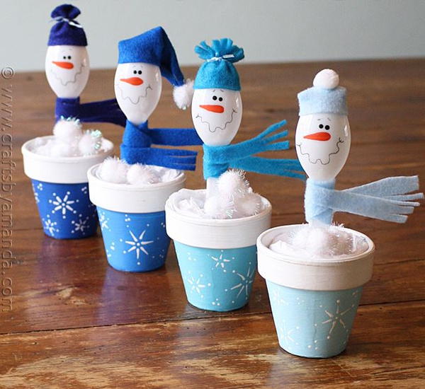 Plastic Spoon Snowman Pot Decoration Plastic Spoon Snowman Pot Decoration