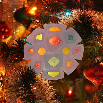 Faux Stained Glass Snowflake Paper Ornament Faux Stained Glass Snowflake Paper Ornament