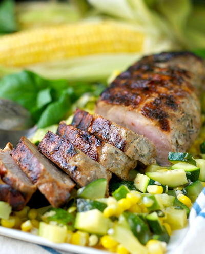 Grilled Garlic and Herb Pork Tenderloin with Zucchini and Corn Grilled Garlic and Herb Pork Tenderloin with Zucchini and Corn