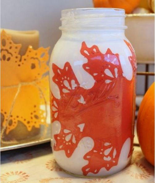 Decoupaged Doily Thanksgiving Mason Jar Craft