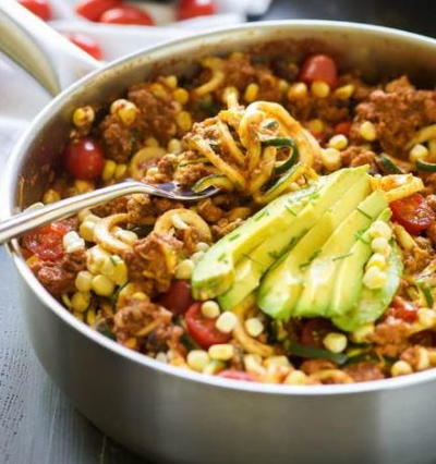 One-Pot Cheesy Taco Zucchini Noodle Skillet One-Pot Cheesy Taco Zucchini Noodle Skillet