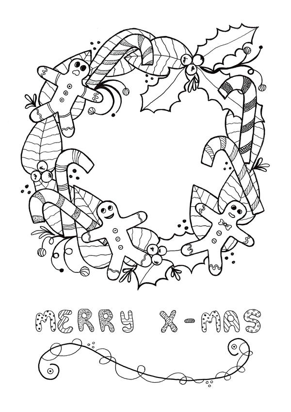 Festive Wreath Adult Christmas Coloring Page Festive Wreath Adult Christmas Coloring Page