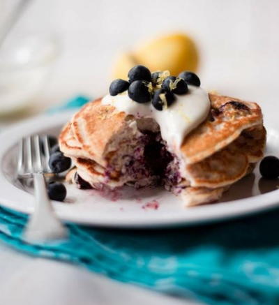 High Protein Blueberry Pancakes | FaveHealthyRecipes.com