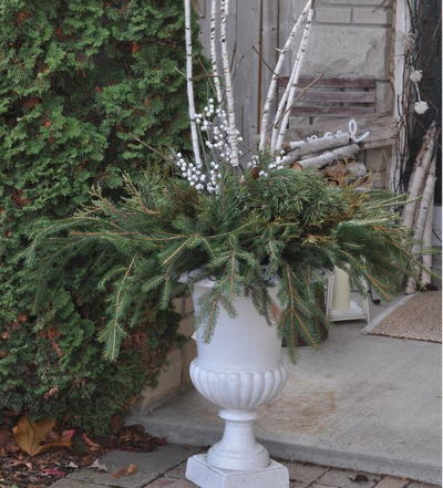 Faux Birch Outdoor Christmas Arrangement Faux Birch Outdoor Christmas Arrangement