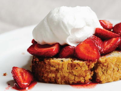 Pistachio Pound Cake with Strawberries in Lavender Sugar