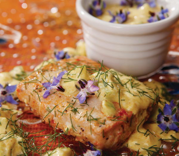 Baked Salmon with Borage Raita Baked Salmon with Borage Raita