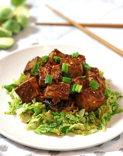 Asian Baked Tofu With Shaved Brussels Sprouts | FaveHealthyRecipes.com