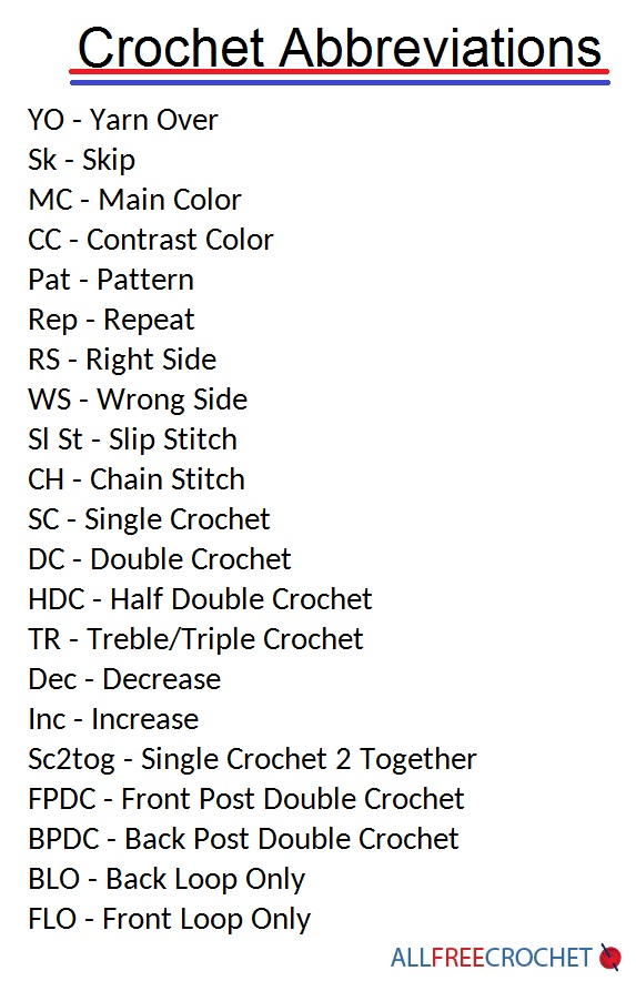 Crochet Abbreviations List Download AllFreeCrochet
