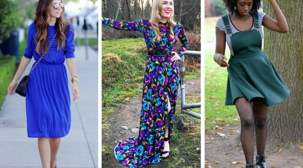 From left to right, 1. Maxi to Midi Dress Refashion, 2. Red Carpet Evening Gown Tutorial, 3. Pinafore Dress with Circle Skirt Pretty and Hip Dress Patterns