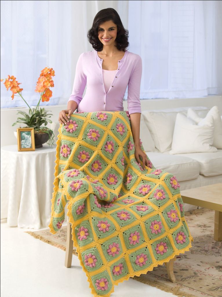 Country Flowers Throw Crochet Pattern from Red Heart Yarn ...