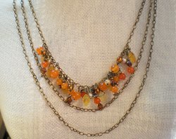 Tangerine Tango Triple Chain Necklace | AllFreeJewelryMaking.com