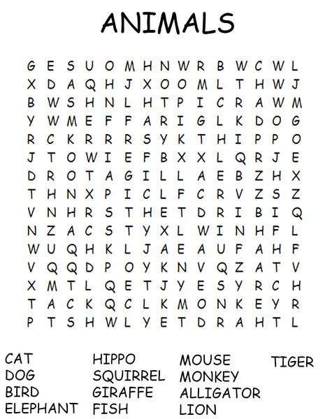 printable animals word search allfreekidscraftscom