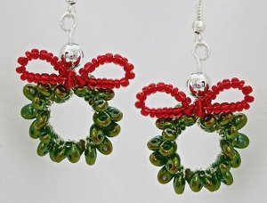 Twin Bead Christmas Wreath Earrings | AllFreeJewelryMaking.com