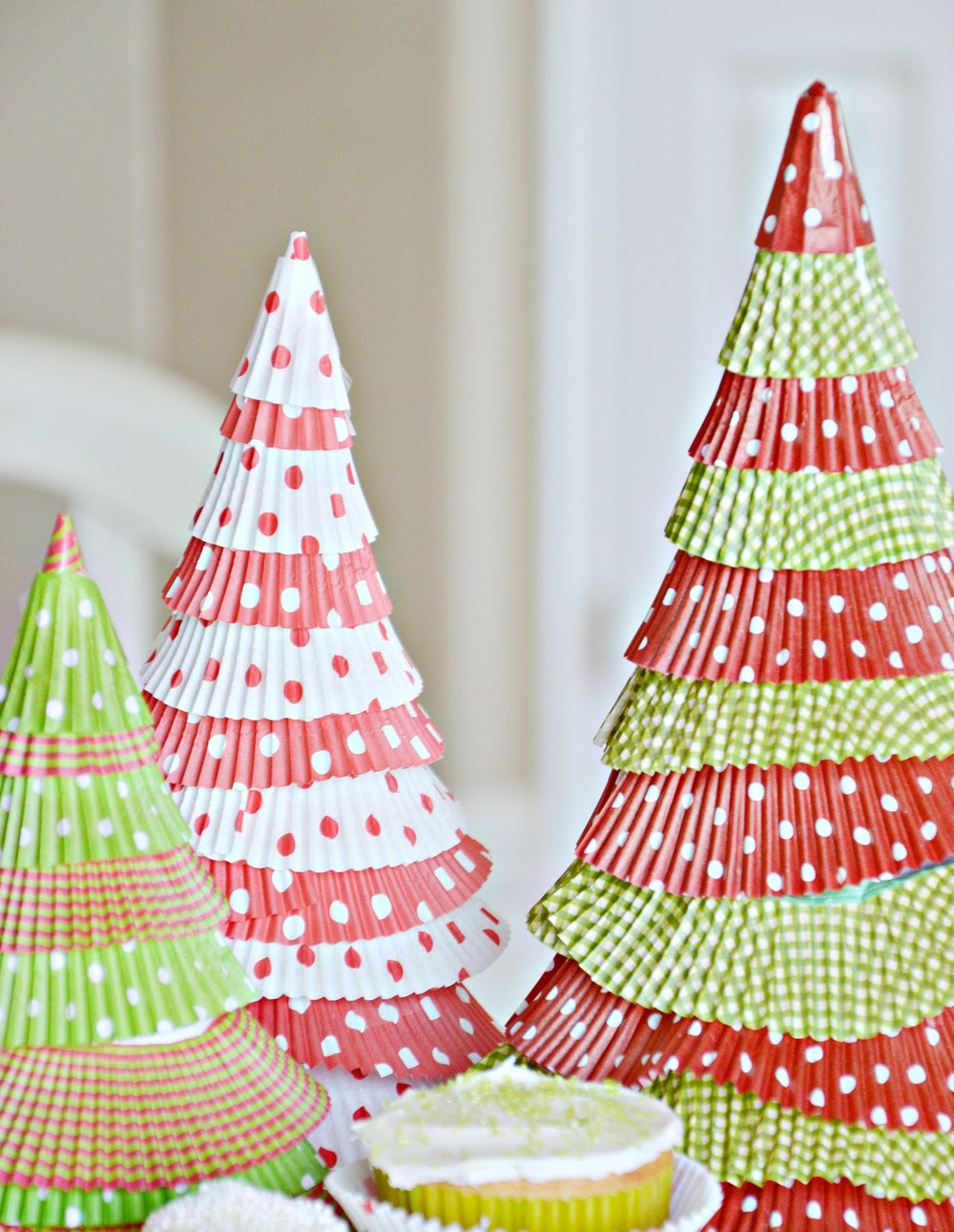 Cupcake Liner Christmas Trees | AllFreeHolidayCrafts.com