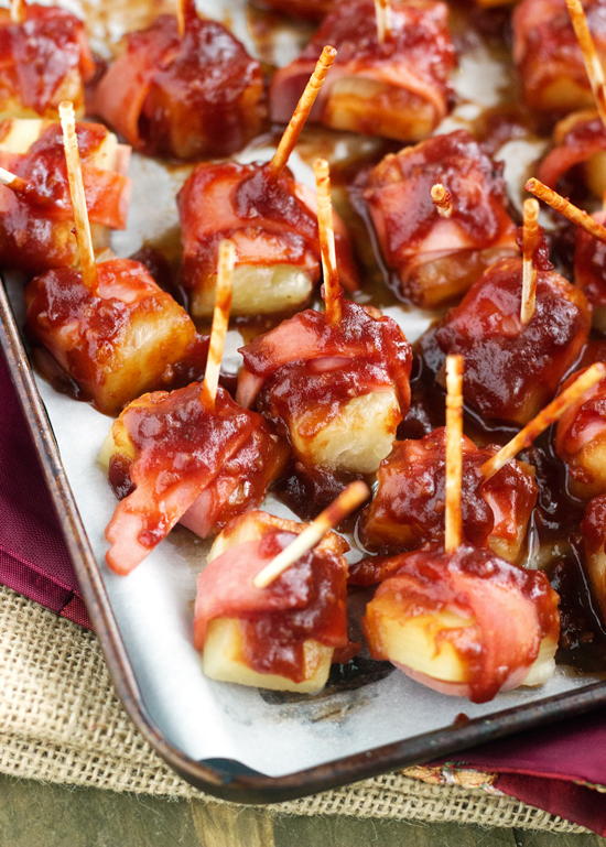 Sweet and Sour Bacon Wrapped Pineapple | FaveHealthyRecipes.com