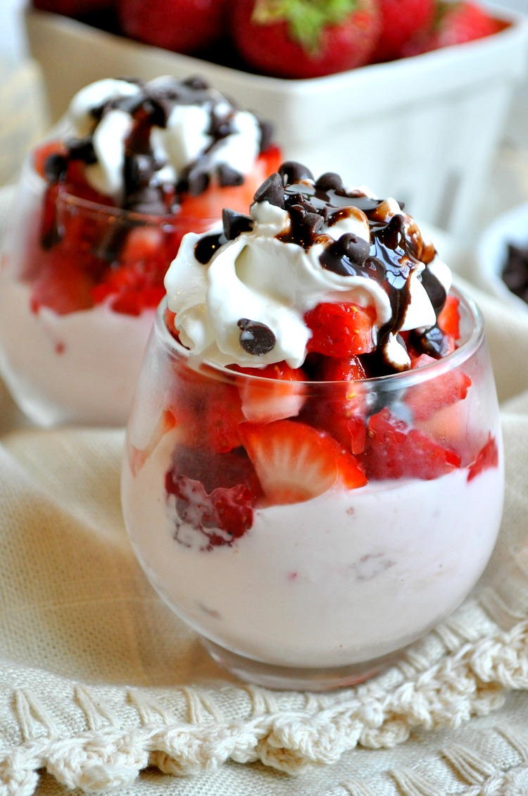 Chinese eating Skinny Chocolate Strawberry Sundae | FaveHealthyRecipes.com