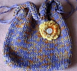 Knit Flower Drawstring Bag | AllFreeKnitting.com