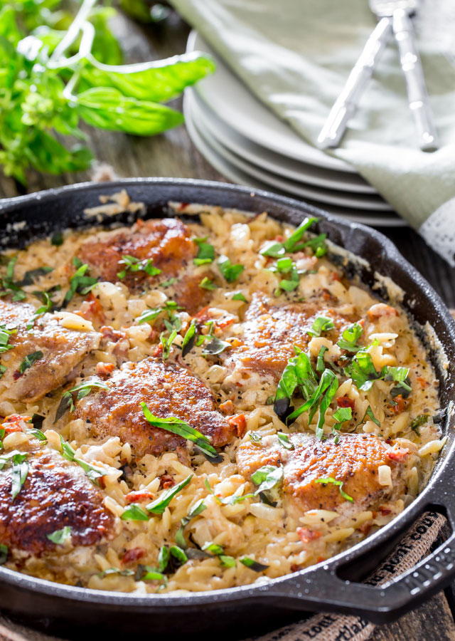 Creamy Chicken and Sun Dried Tomato Orzo Casserole
