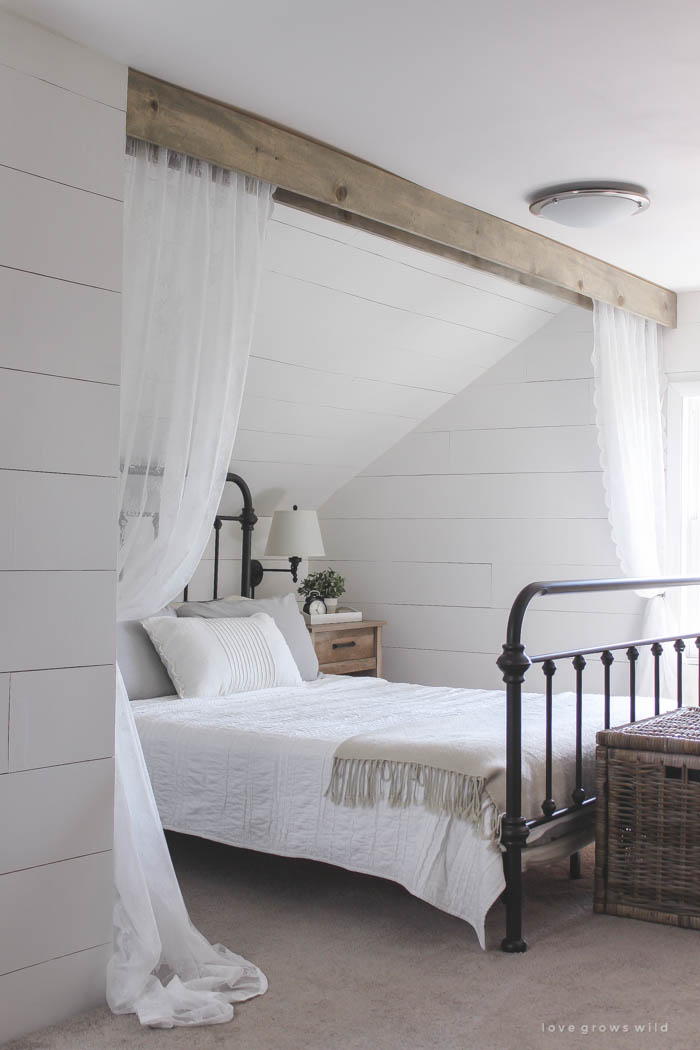 Wood Beam and Lace Canopy Curtains | DIYIdeaCenter.com