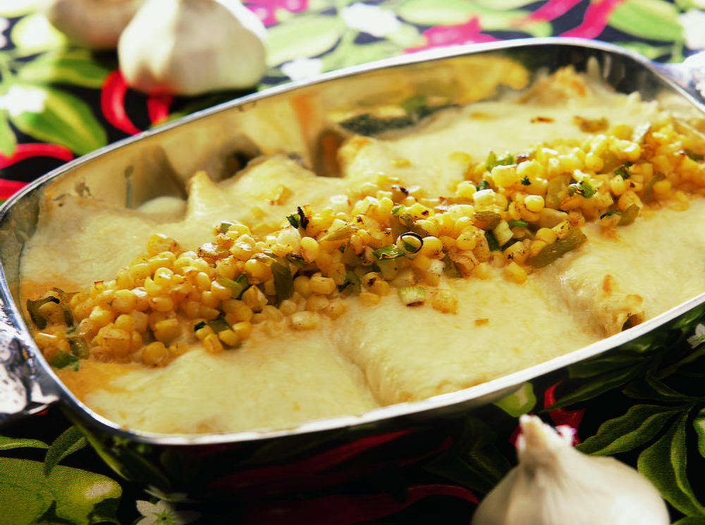 Spinach and Corn Rolled Enchiladas