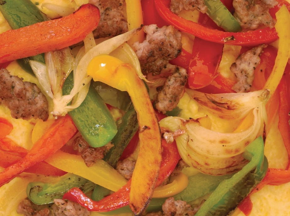 Italian Sausage and Peppers over Creamy Polenta