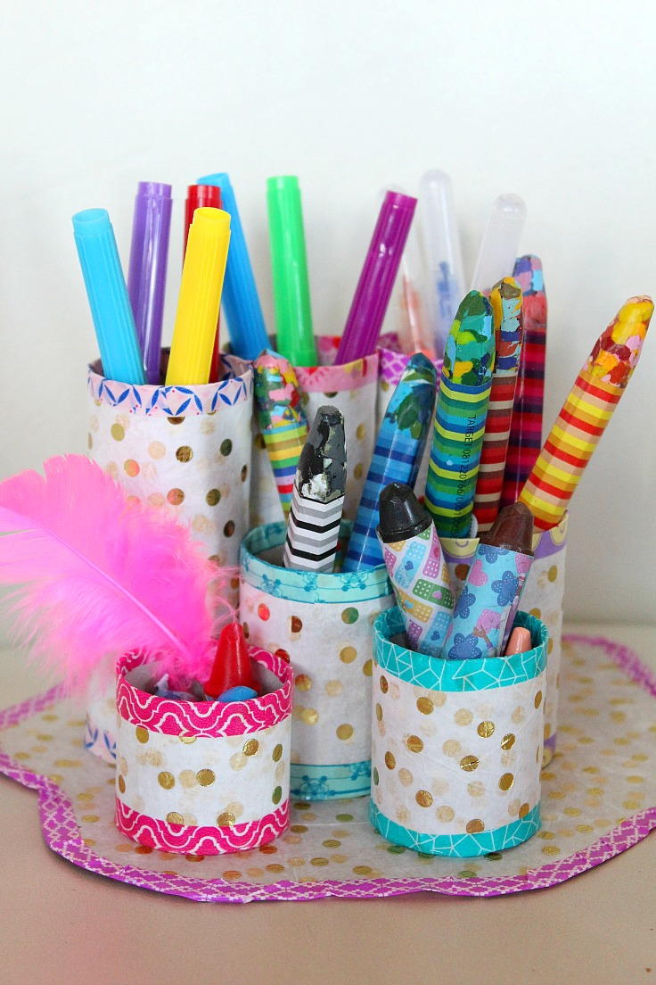 DIY Pencil Organizer with Recycled Paper Tubes | AllFreeKidsCrafts.com