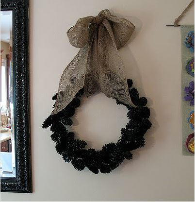 Download Burlap and Black Pinecone Wreath | AllFreeChristmasCrafts.com