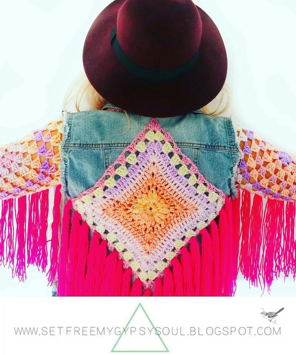 Fringed Crochet Denim Jacket Refashion
