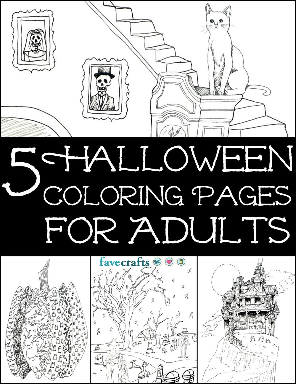 5 Free Halloween Coloring Pages for Adults PDF | FaveCrafts.com