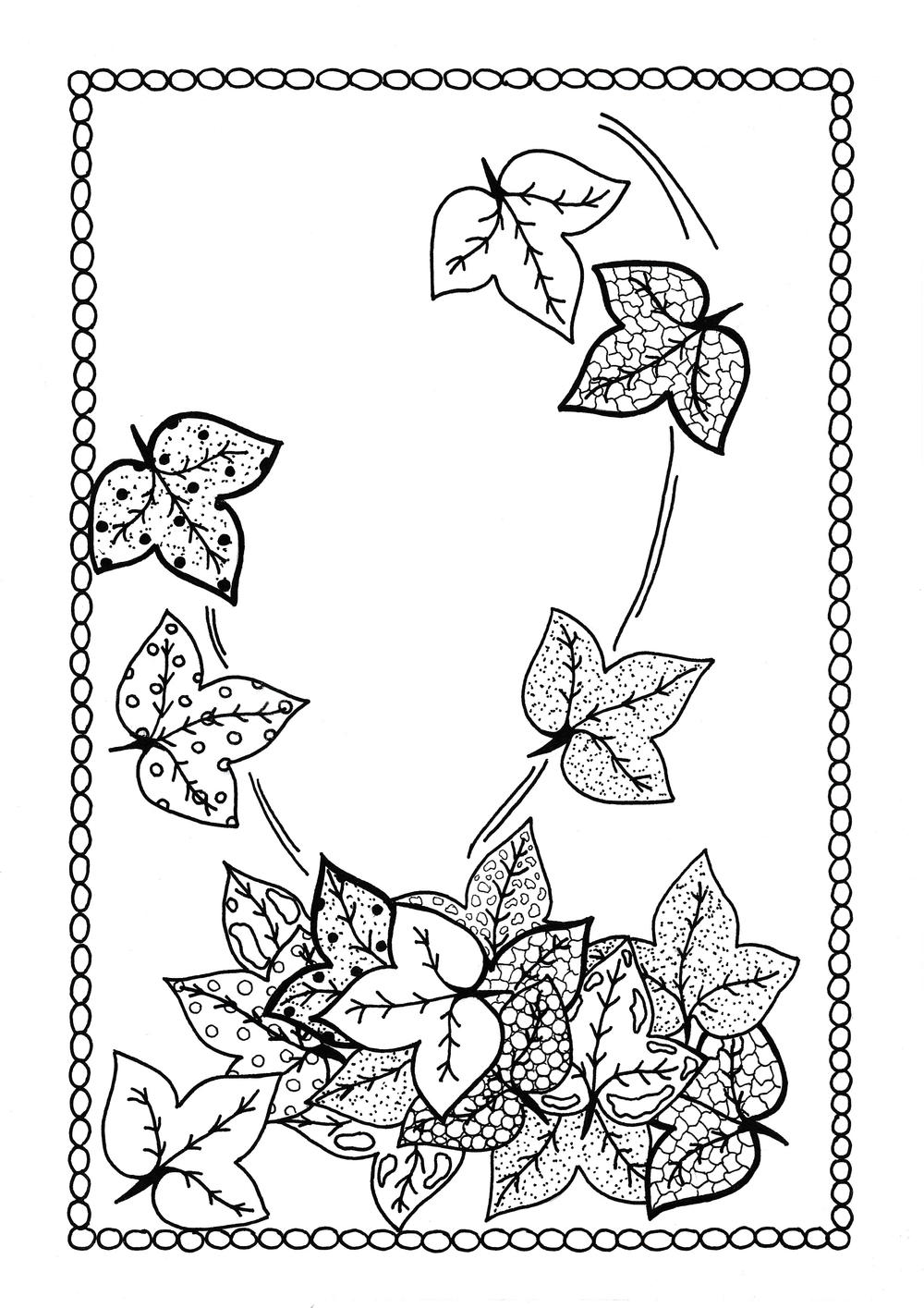 Windswept Autumn Leaves Fall Coloring Sheet | AllFreeHolidayCrafts.com