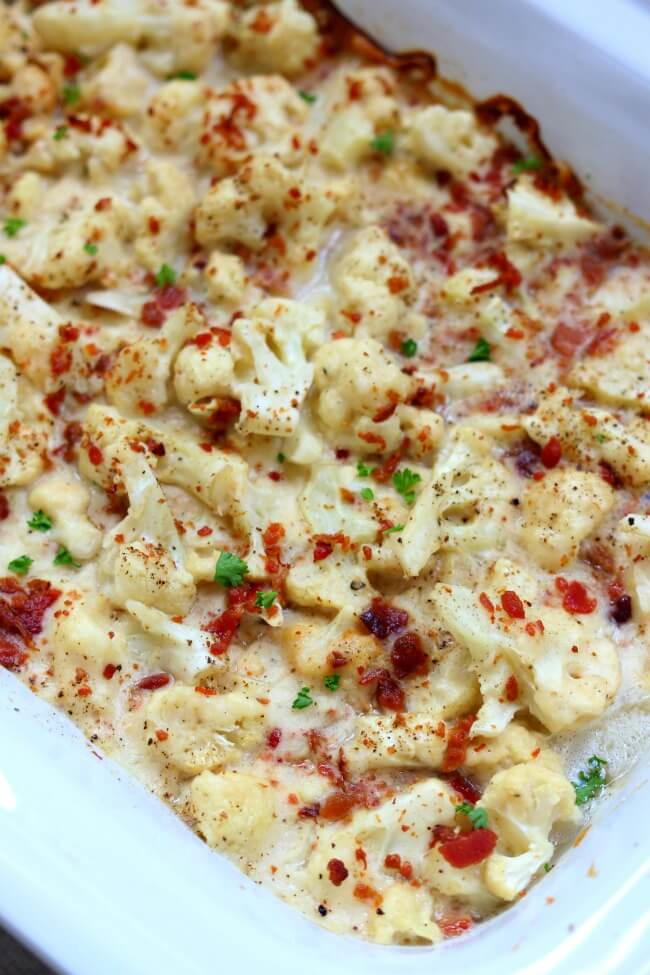 Slow Cooker Cheesy Bacon Cauliflower | AllFreeSlowCookerRecipes.com