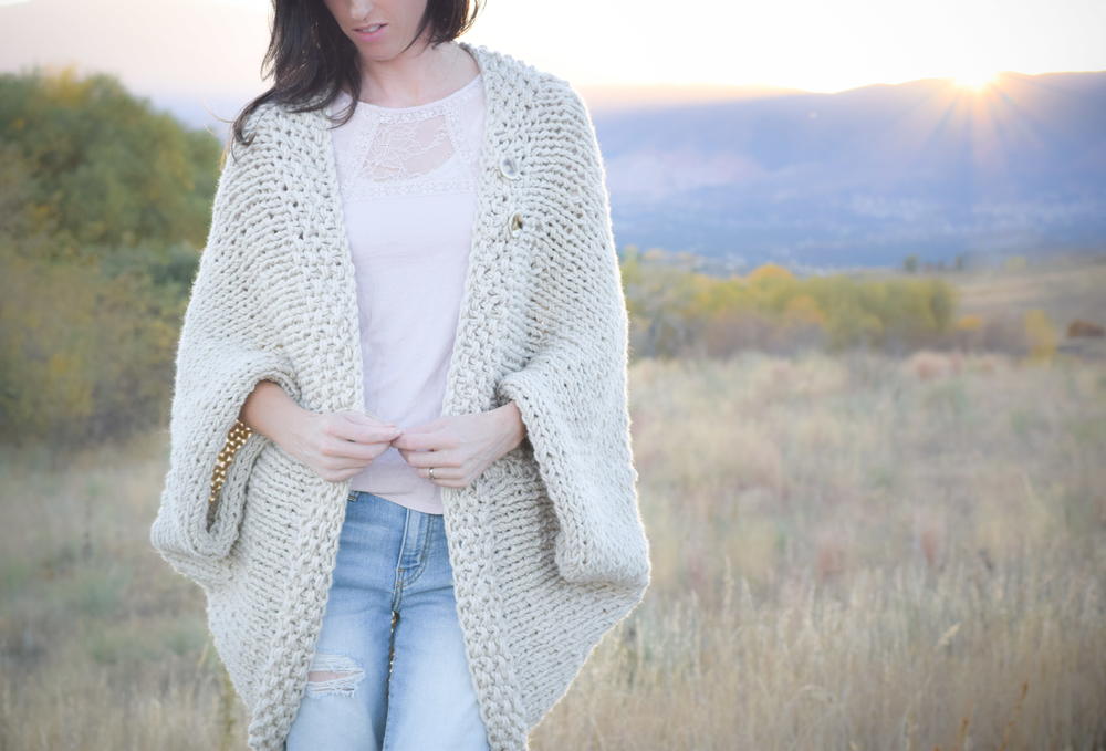 Easy Big Knit Blanket Sweater | AllFreeKnitting.com