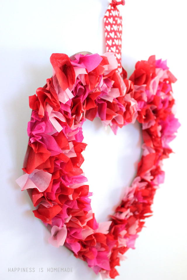 Tissue Paper Valentine's Day Wreath | AllFreeHolidayCrafts.com