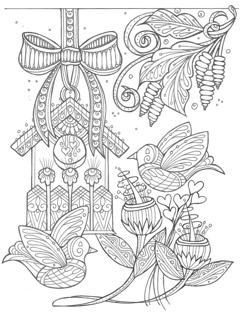Birds and Flowers Spring Coloring Page | FaveCrafts.com
