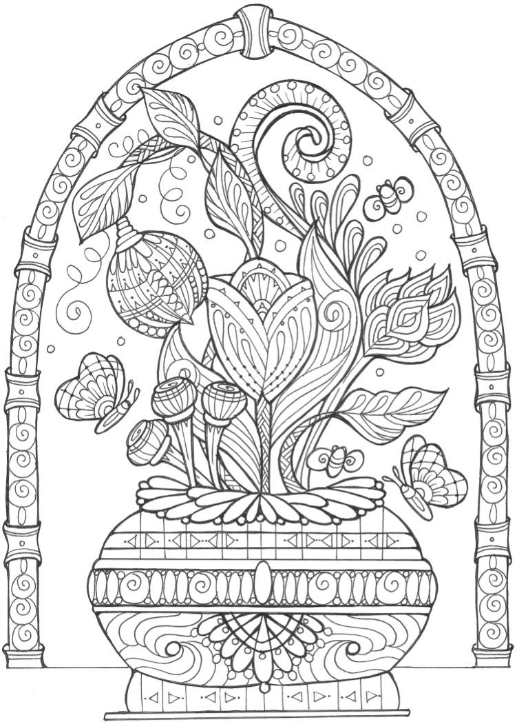 Download Vase of Flowers Adult Coloring Page | FaveCrafts.com