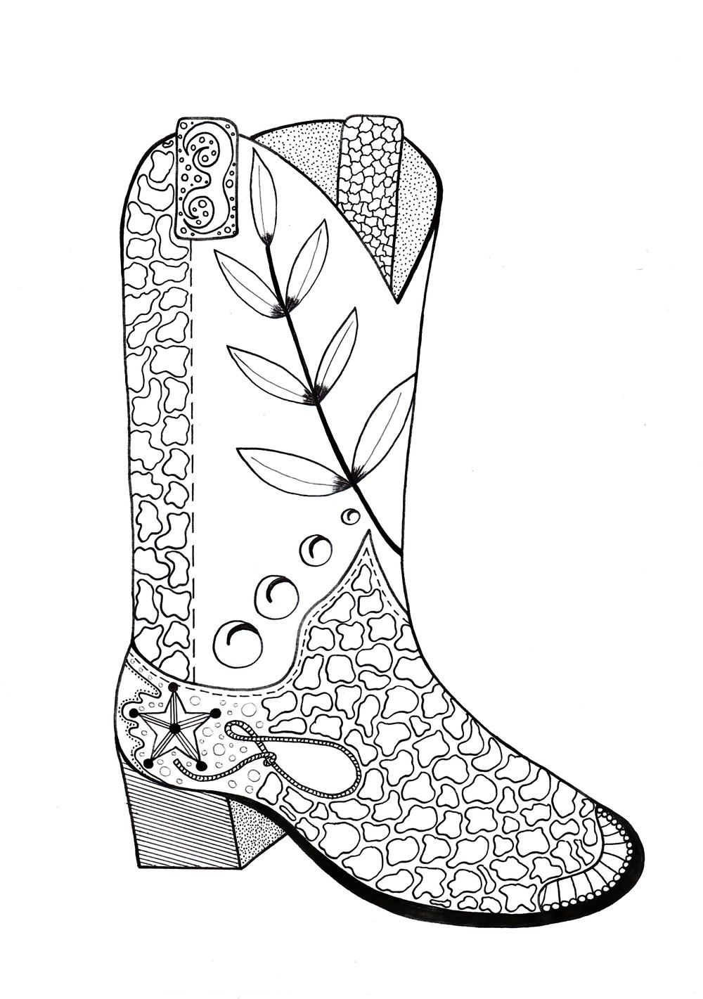 Cowboy Boot Adult Coloring Page | FaveCrafts.com