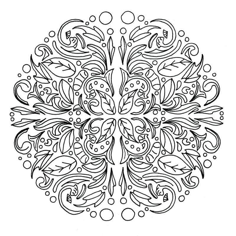 Swirling Leaves Relaxing Mandala Adult  Coloring  Page  