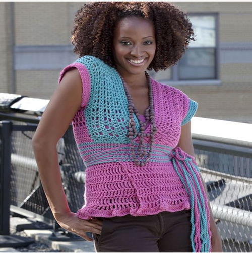 Pink and Blue Wrap-and-Go Sweater | AllFreeCrochet.com